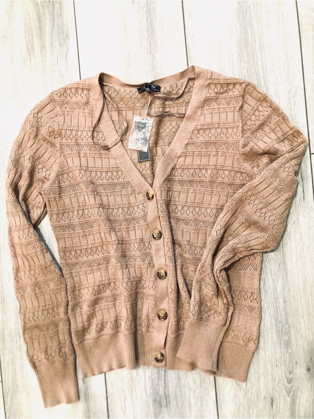 NWT Lety & Me Knit Button Up Cardigan Lightweight Sweater Camel Taupe Color M